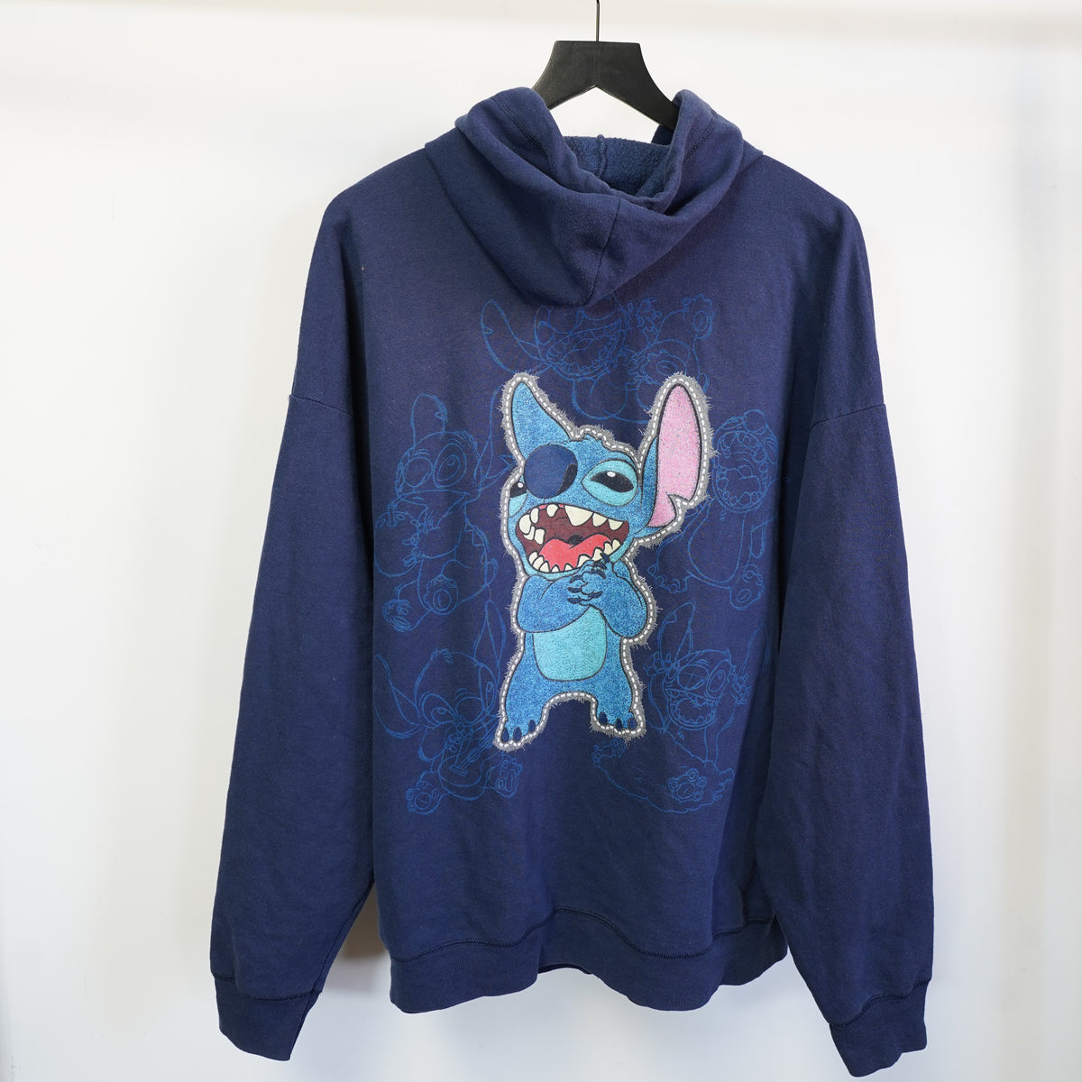 (XXL) Disney Parks Hanes Stitch Full Zip Hoodie Navy Blue Mens 2XL