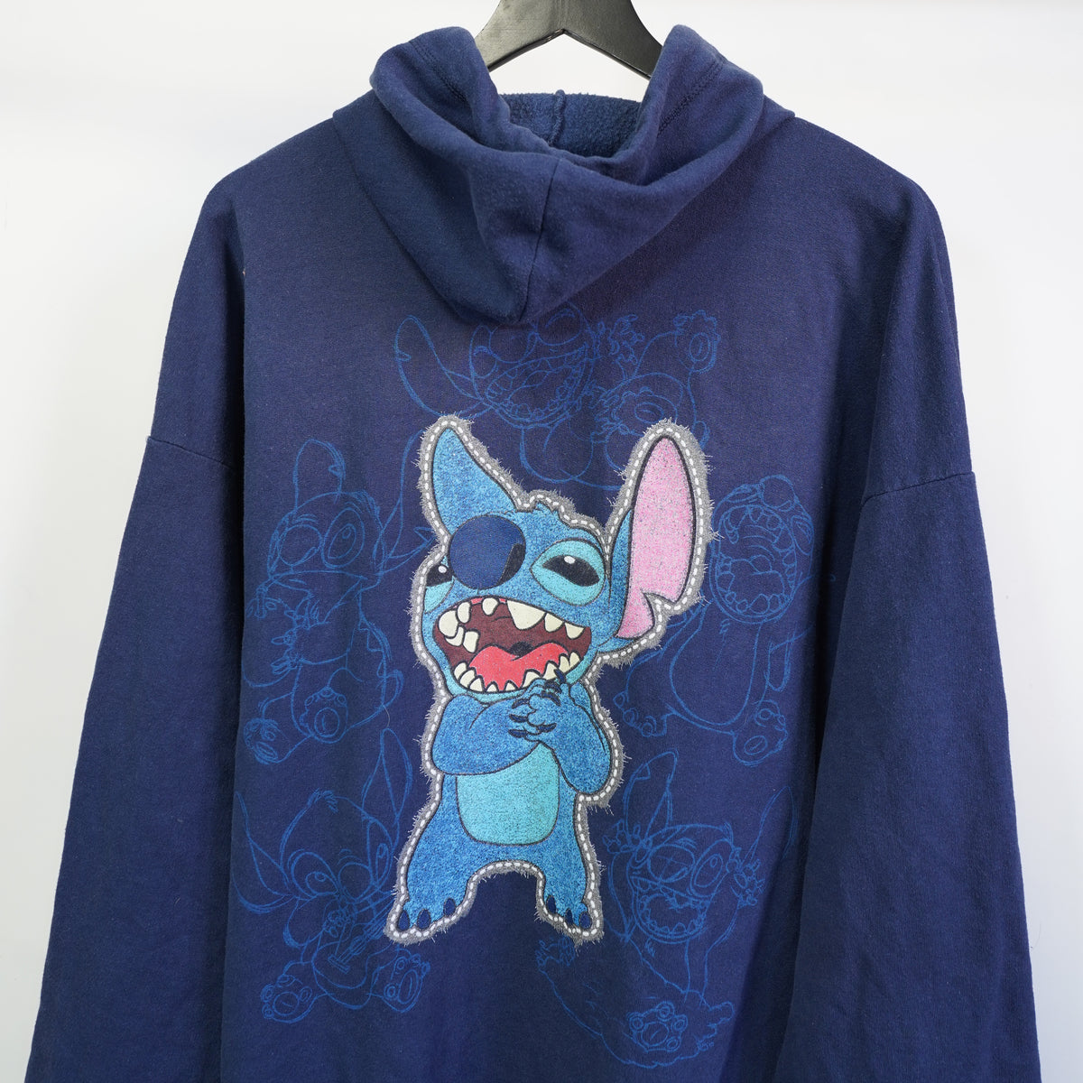 (XXL) Disney Parks Hanes Stitch Full Zip Hoodie Navy Blue Mens 2XL