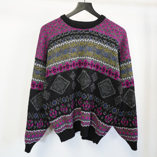 (XL) Scandia Mens XL Vintage 90s Geometric Pattern Knit Sweater Retro Boho USA Made
