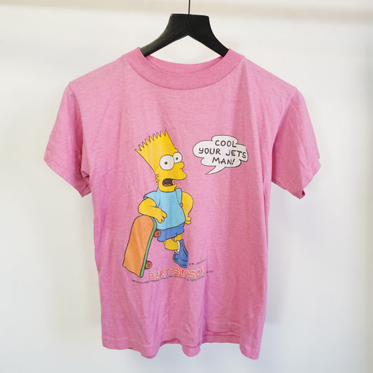 (XS) Vintage 1990 Bart Simpson Pink T-Shirt Single Stitch Cool Your Jets Man XS YXL