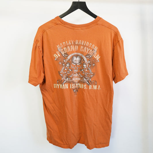(XL) Harley-Davidson Grand Cayman Skull Graphic T-Shirt Orange Mens XL Y2K 2000s