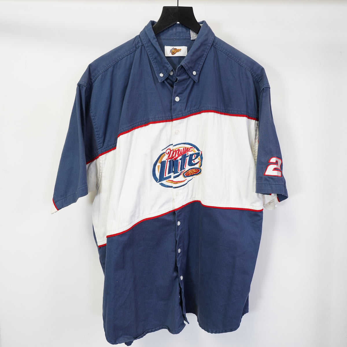 (XXL) Vtg Rusty Wallace Miller Lite NASCAR Racing Shirt Blue XXL Beer Winners Circle