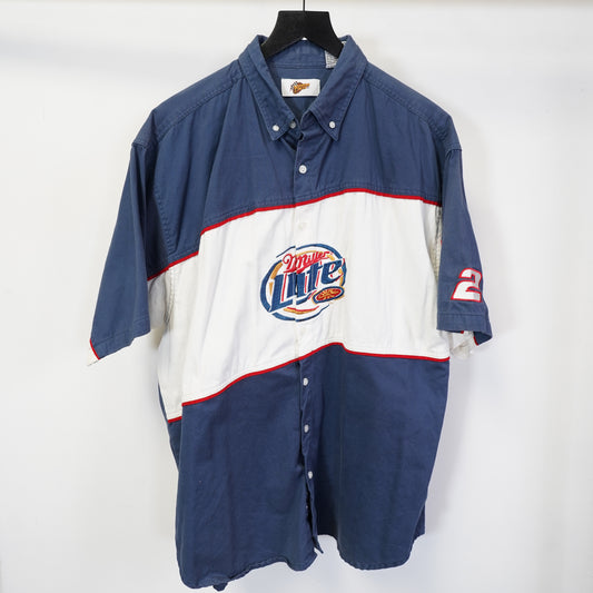 (XXL) Vtg Rusty Wallace Miller Lite NASCAR Racing Shirt Blue XXL Beer Winners Circle