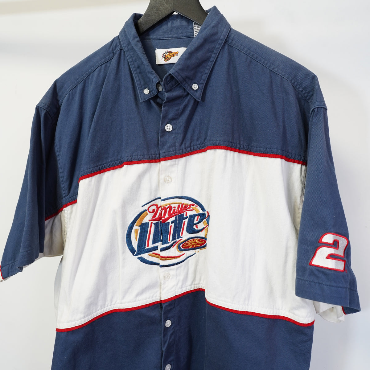 (XXL) Vtg Rusty Wallace Miller Lite NASCAR Racing Shirt Blue XXL Beer Winners Circle