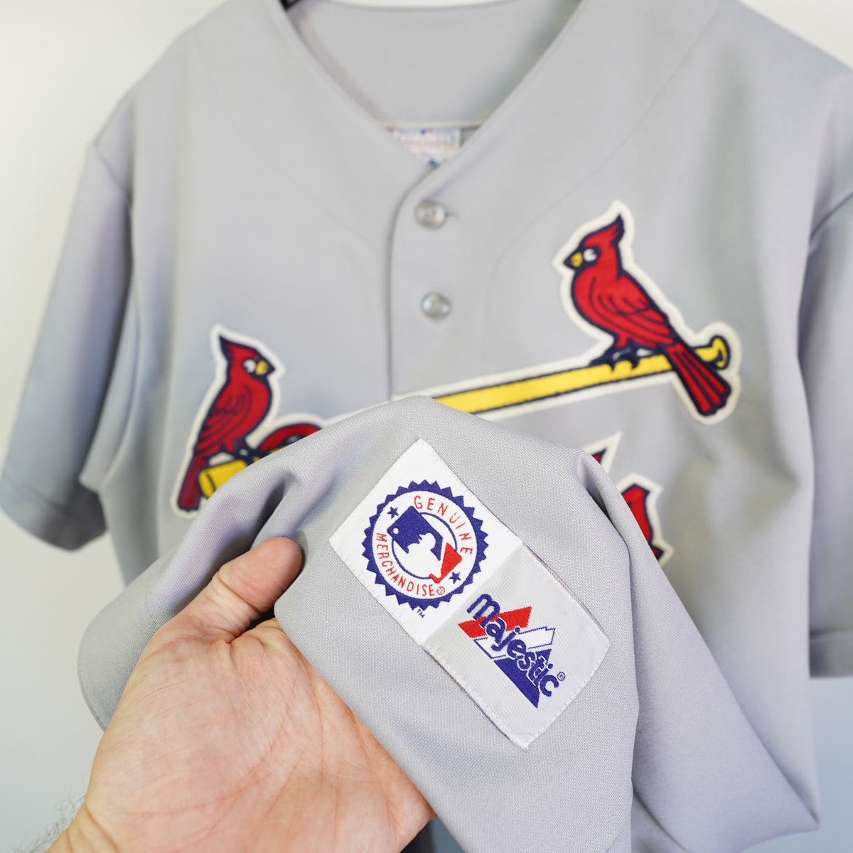 (L) Vintage Majestic St Louis Cardinals Sewn Jersey Mens Large Grey MLB Baseball