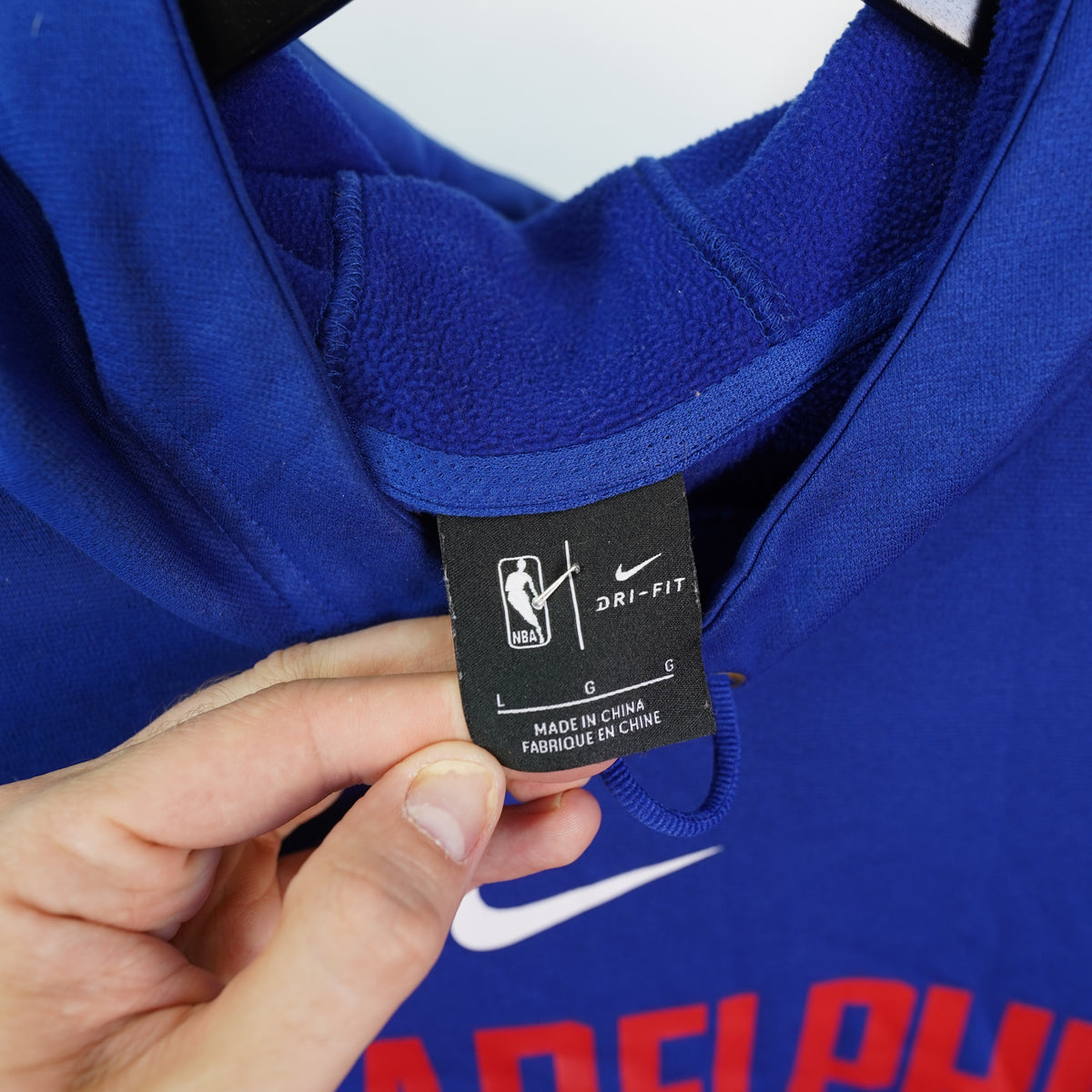 (L) Nike Philadelphia 76ers NBA Basketball Dri-FIT Hoodie Mens Large Blue Fleece