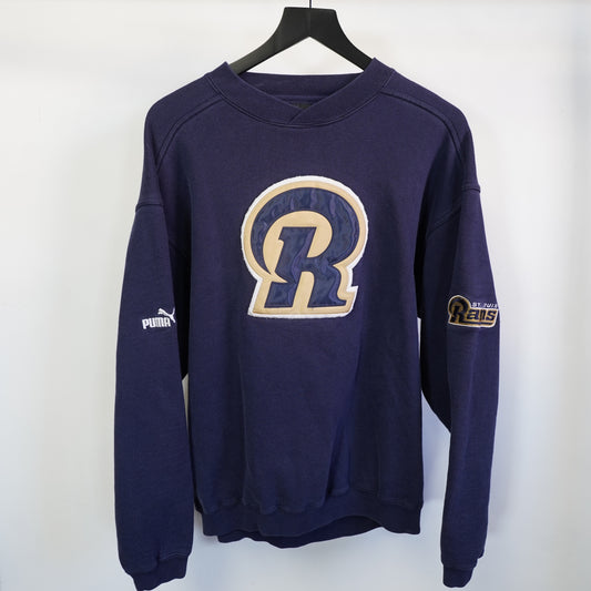 (L) Vintage Puma NFL St Louis Rams Sewn Logo Crewneck Sweatshirt Navy Blue Mens L