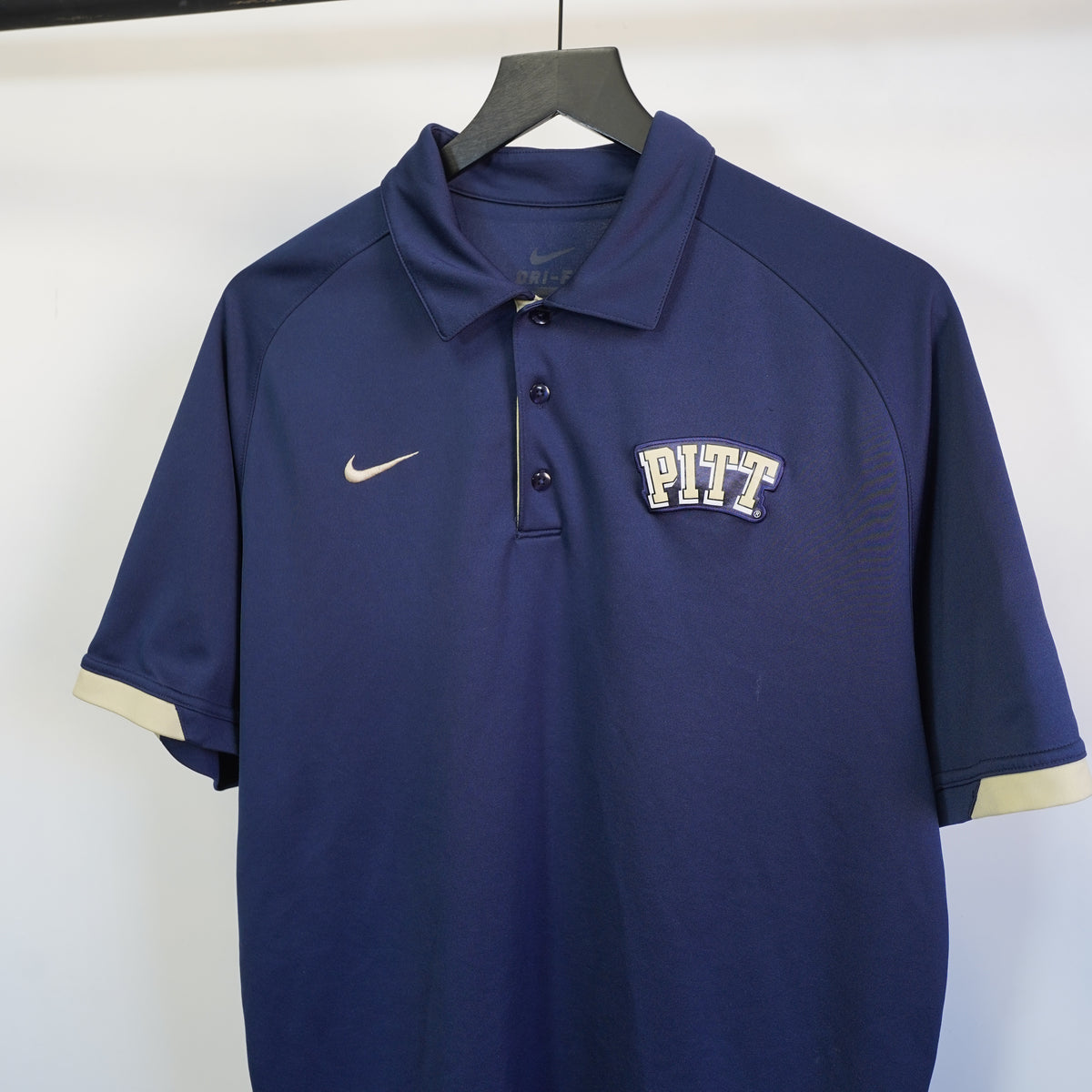 (L) Nike Pitt Panthers Dri-FIT Polo Shirt Mens Large Navy Blue University Pittsburgh