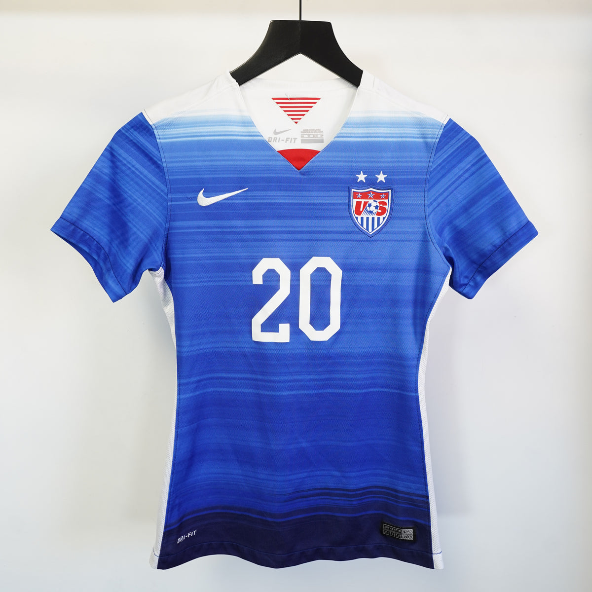 (Women's XS) Nike USWNT 2015 Away Jersey Wambach 20 Blue Gradient Soccer Shirt Womens XS