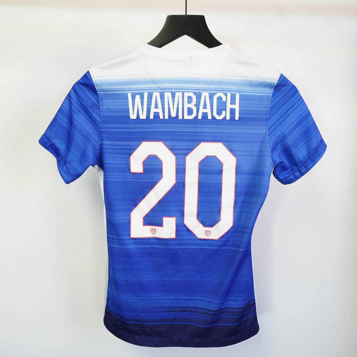 (Women's XS) Nike USWNT 2015 Away Jersey Wambach 20 Blue Gradient Soccer Shirt Womens XS
