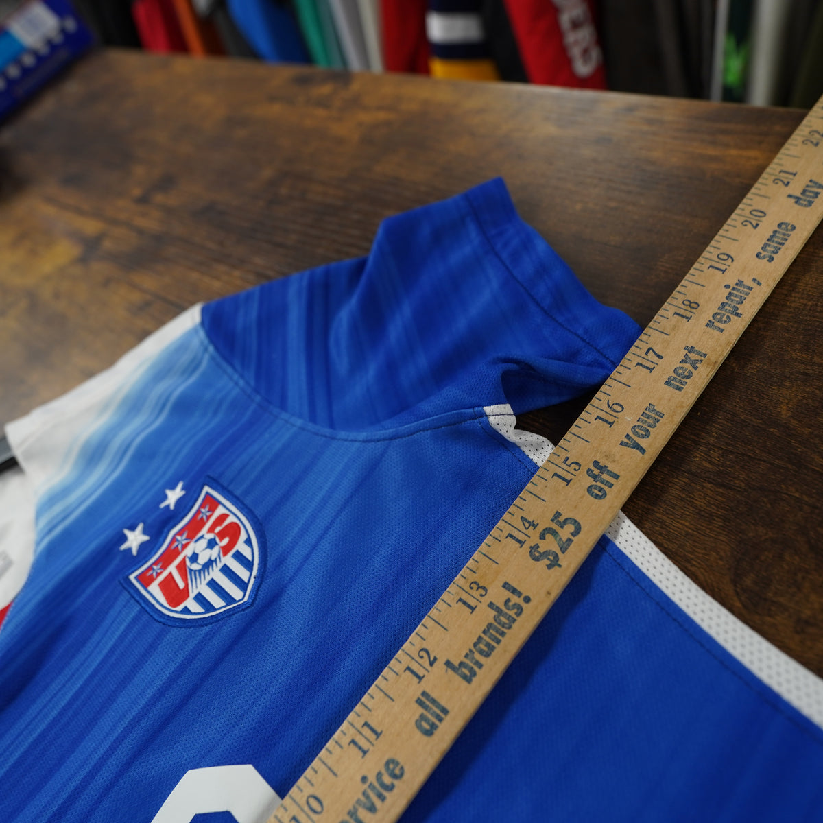 (Women's XS) Nike USWNT 2015 Away Jersey Wambach 20 Blue Gradient Soccer Shirt Womens XS