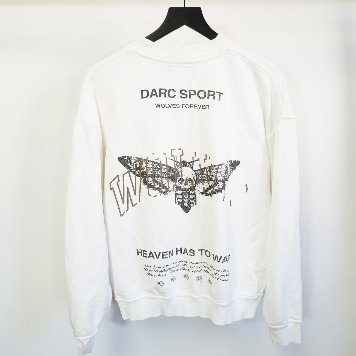 (S) Darc Sport Wolves Forever Heaven Has To Wait White Crewneck Sweatshirt Mens S