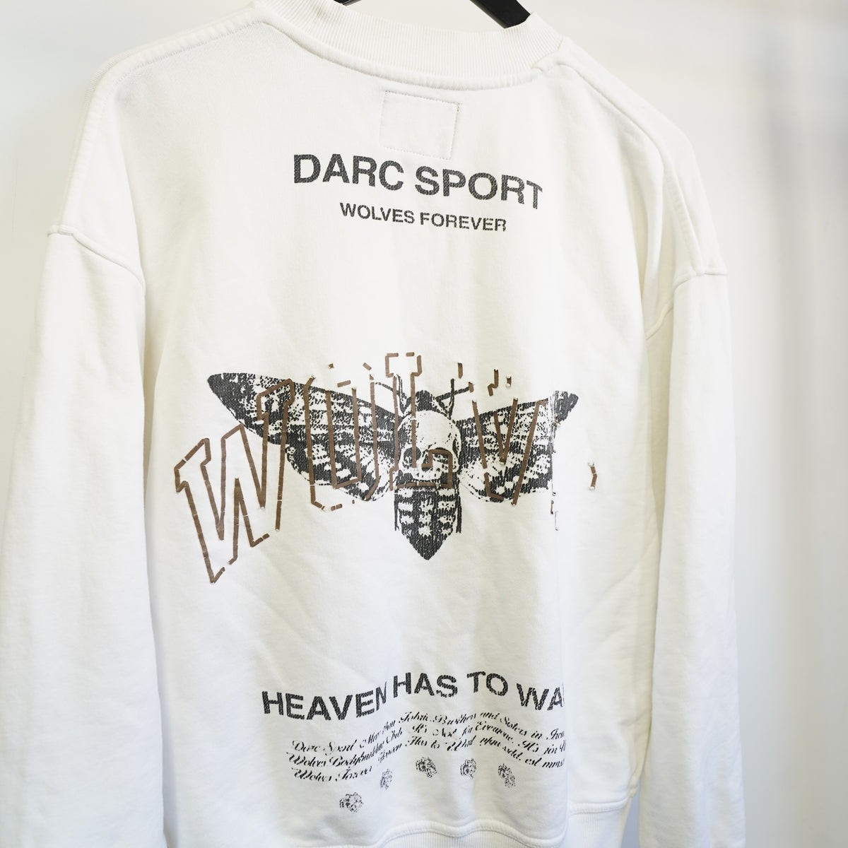 (S) Darc Sport Wolves Forever Heaven Has To Wait White Crewneck Sweatshirt Mens S