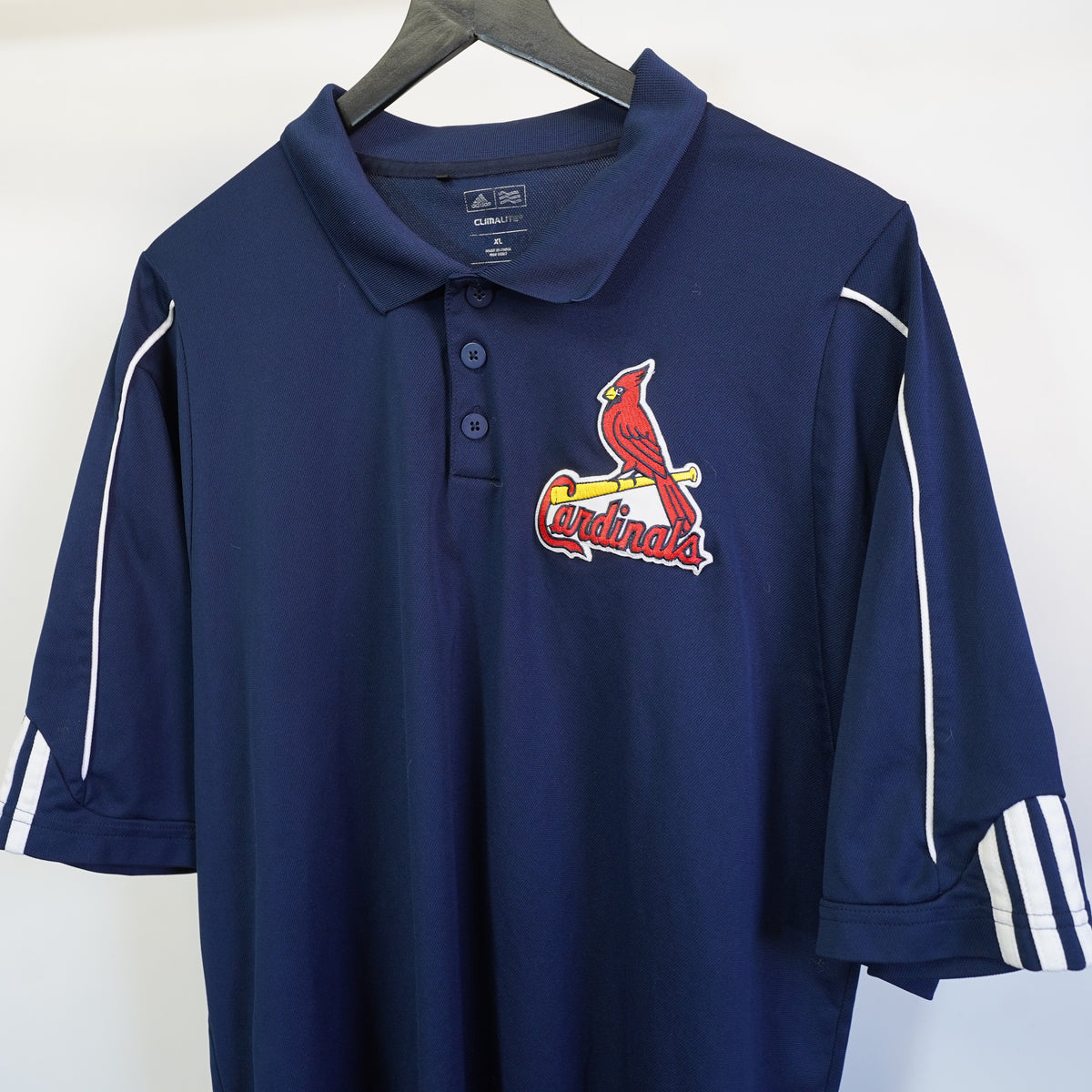 (XL) Adidas St Louis Cardinals Polo Shirt Mens XL Navy Blue Climalite MLB Stitched