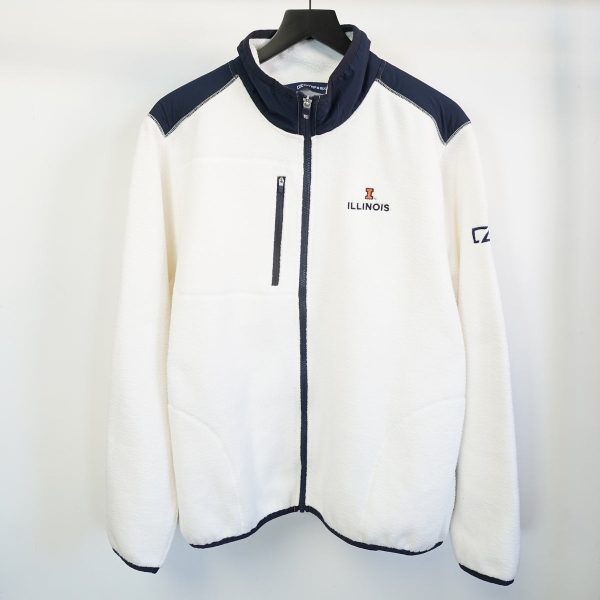 (XL) Cutter & Buck Illinois Fighting Illini Fleece Jacket Mens XL White Navy Full Zip