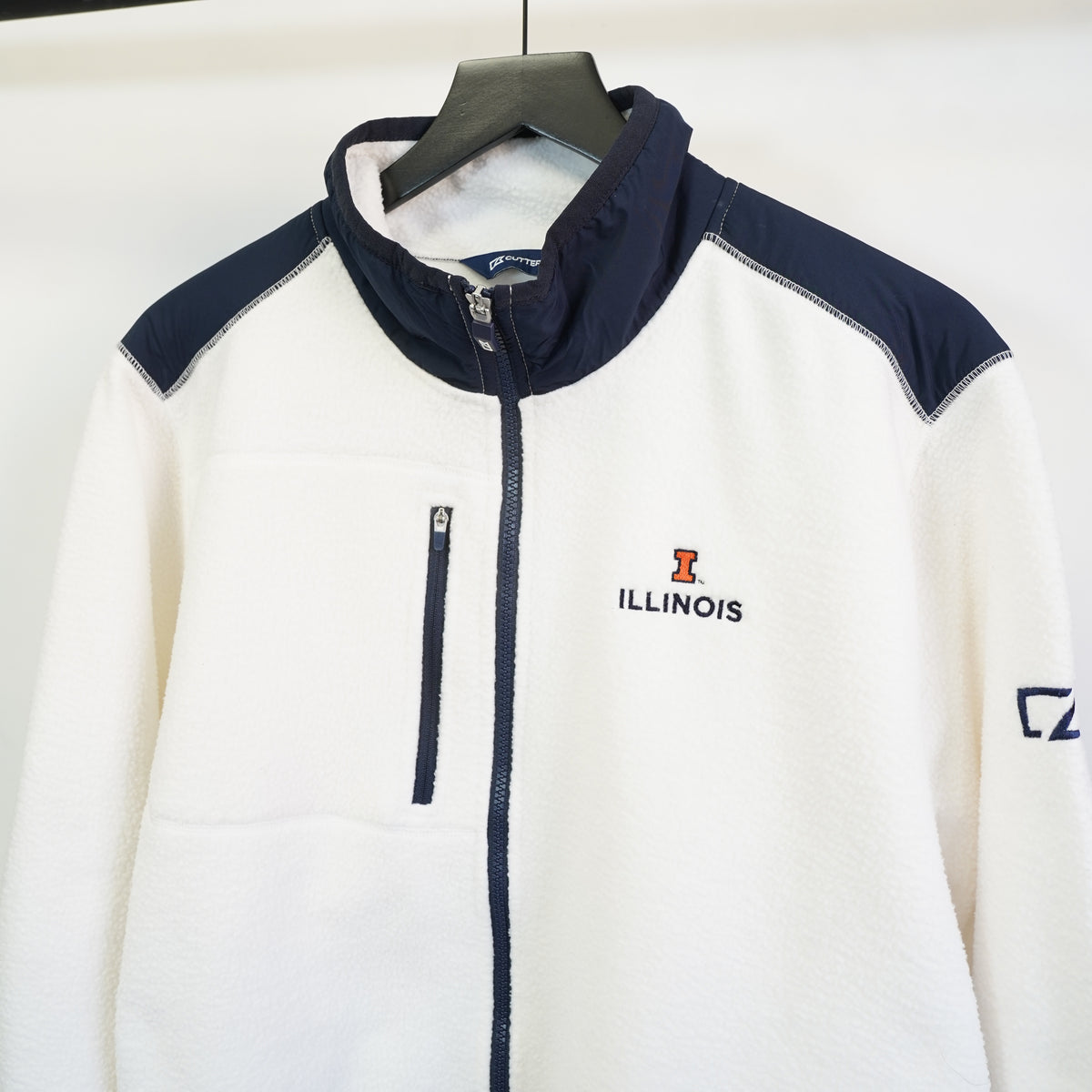 (XL) Cutter & Buck Illinois Fighting Illini Fleece Jacket Mens XL White Navy Full Zip