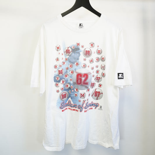 (XL) Vintage Starter Mark McGwire Sultan of Swing 62 Home Run T-Shirt 1998 XL White
