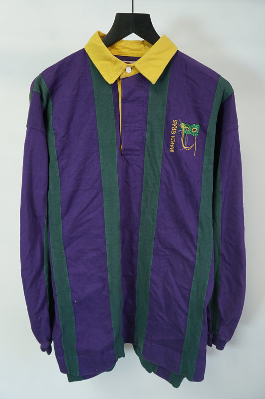 (XL) Mardi Gras LS Polo Shirt