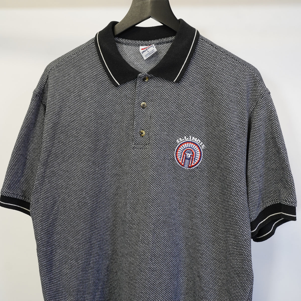 (L) Vintage 90s True Fan Illinois Fighting Illini Polo Shirt Mens Large Grey Black