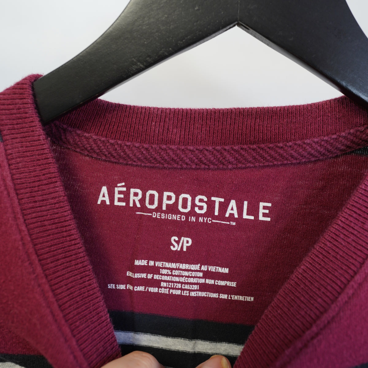 (S) Aeropostale Mens A87 Embroidered Striped T-Shirt Burgundy Y2K Small