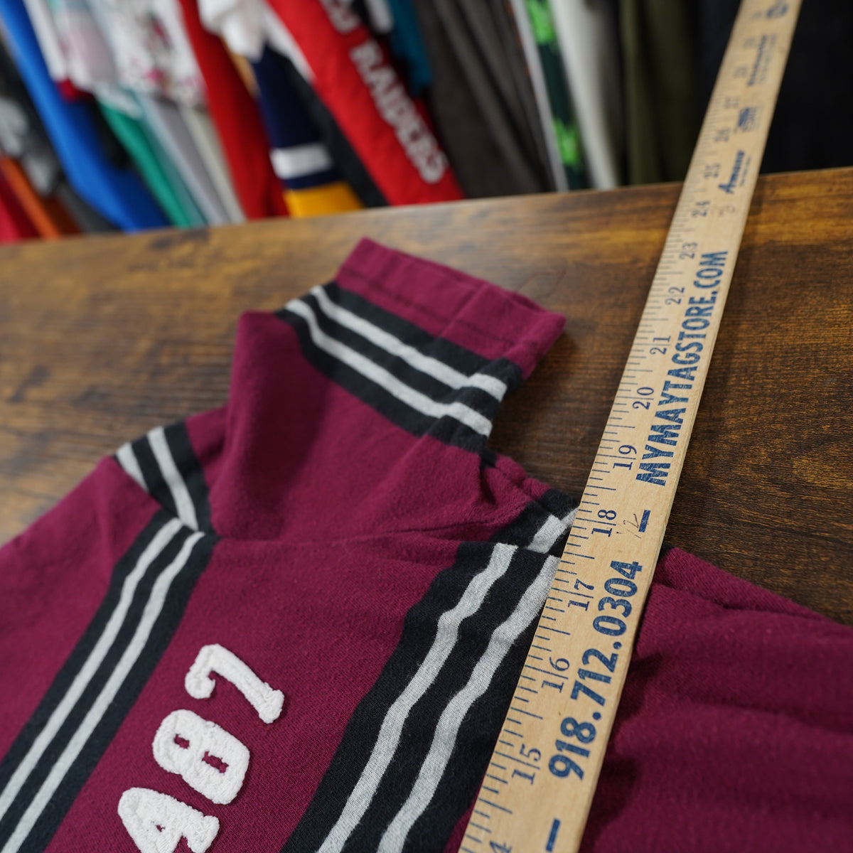 (S) Aeropostale Mens A87 Embroidered Striped T-Shirt Burgundy Y2K Small