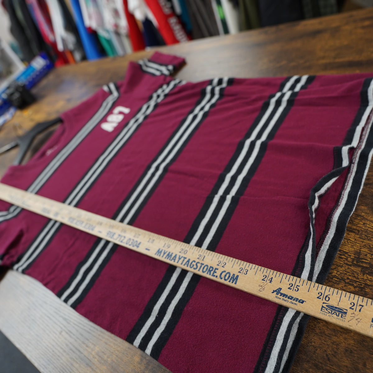(S) Aeropostale Mens A87 Embroidered Striped T-Shirt Burgundy Y2K Small