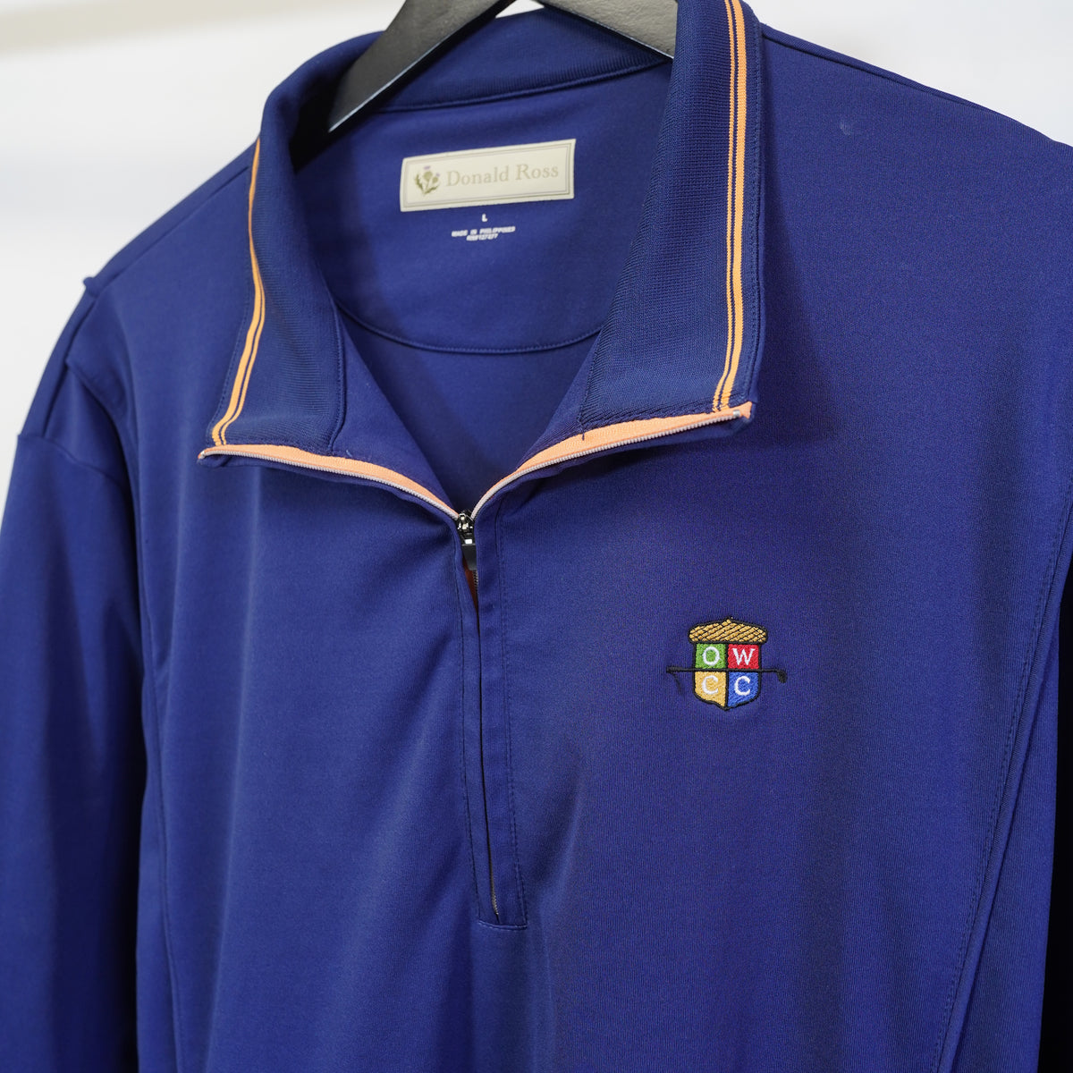 (L) Donald Ross Mens Navy Blue Quarter Zip Golf Pullover OWCC Old Warson Club Large