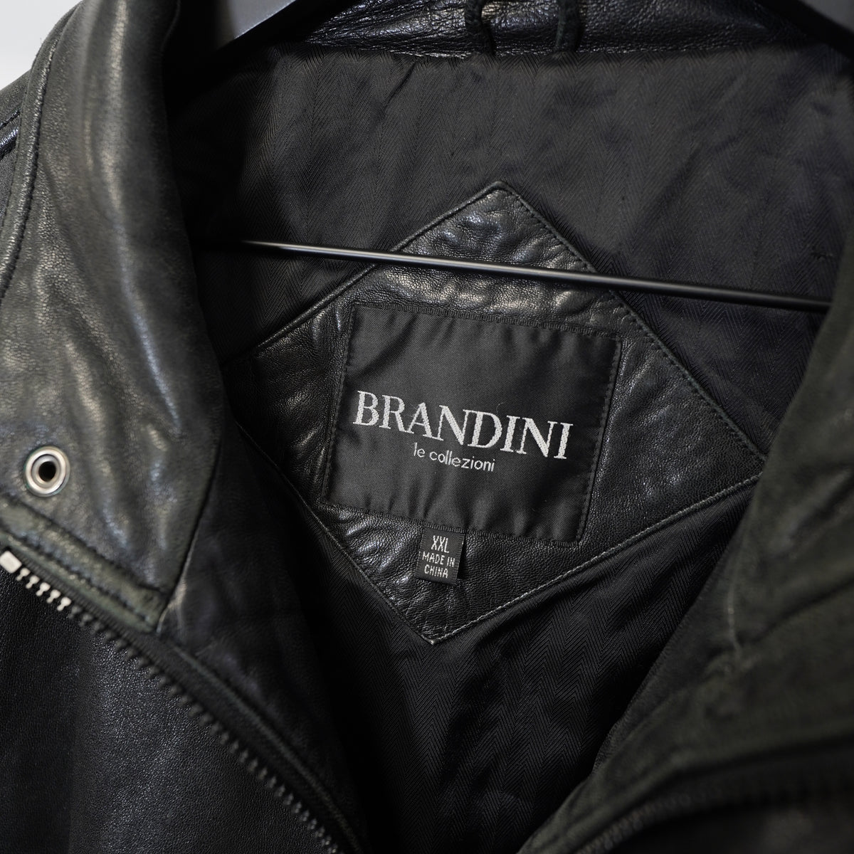 (XXL) Brandini Vintage Black Leather Bomber Jacket Mens XXL Full Zip Raglan Sleeve