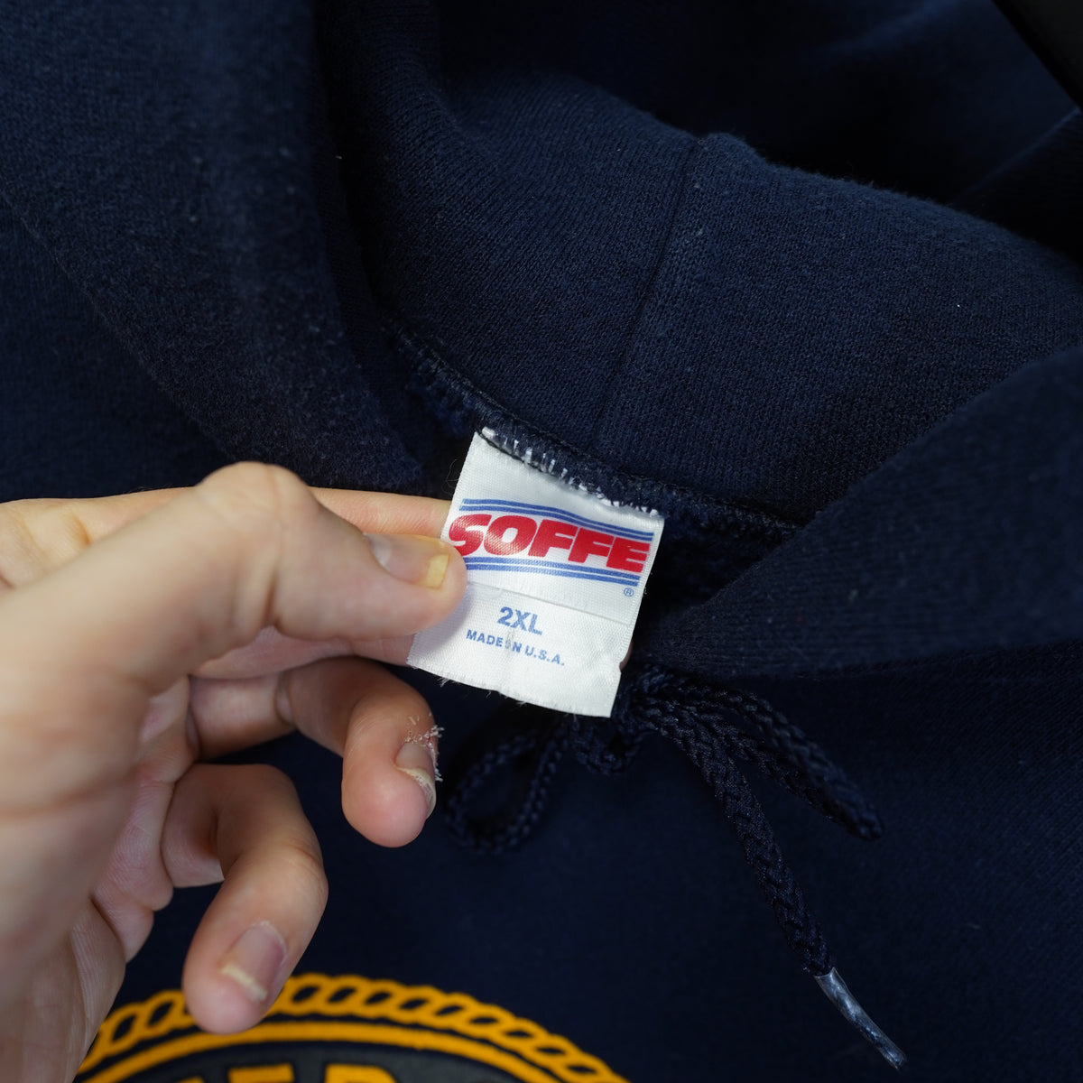 (2XL) Vintage Soffe US Navy Hoodie Mens 2XL Blue Made in USA Sweatshirt Military Seal