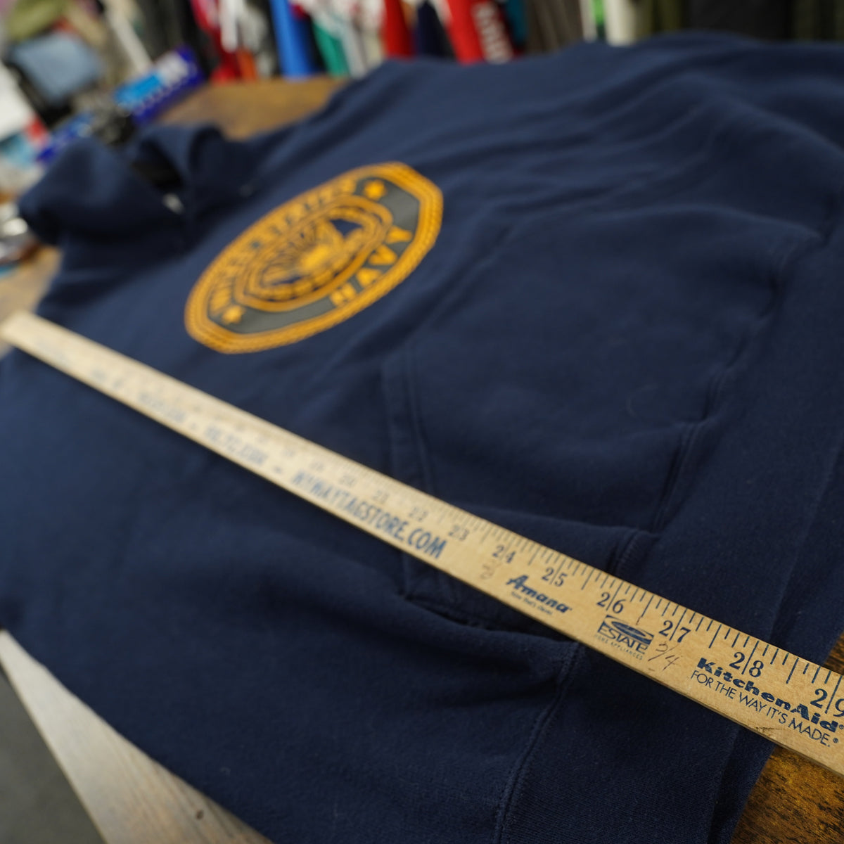 (2XL) Vintage Soffe US Navy Hoodie Mens 2XL Blue Made in USA Sweatshirt Military Seal