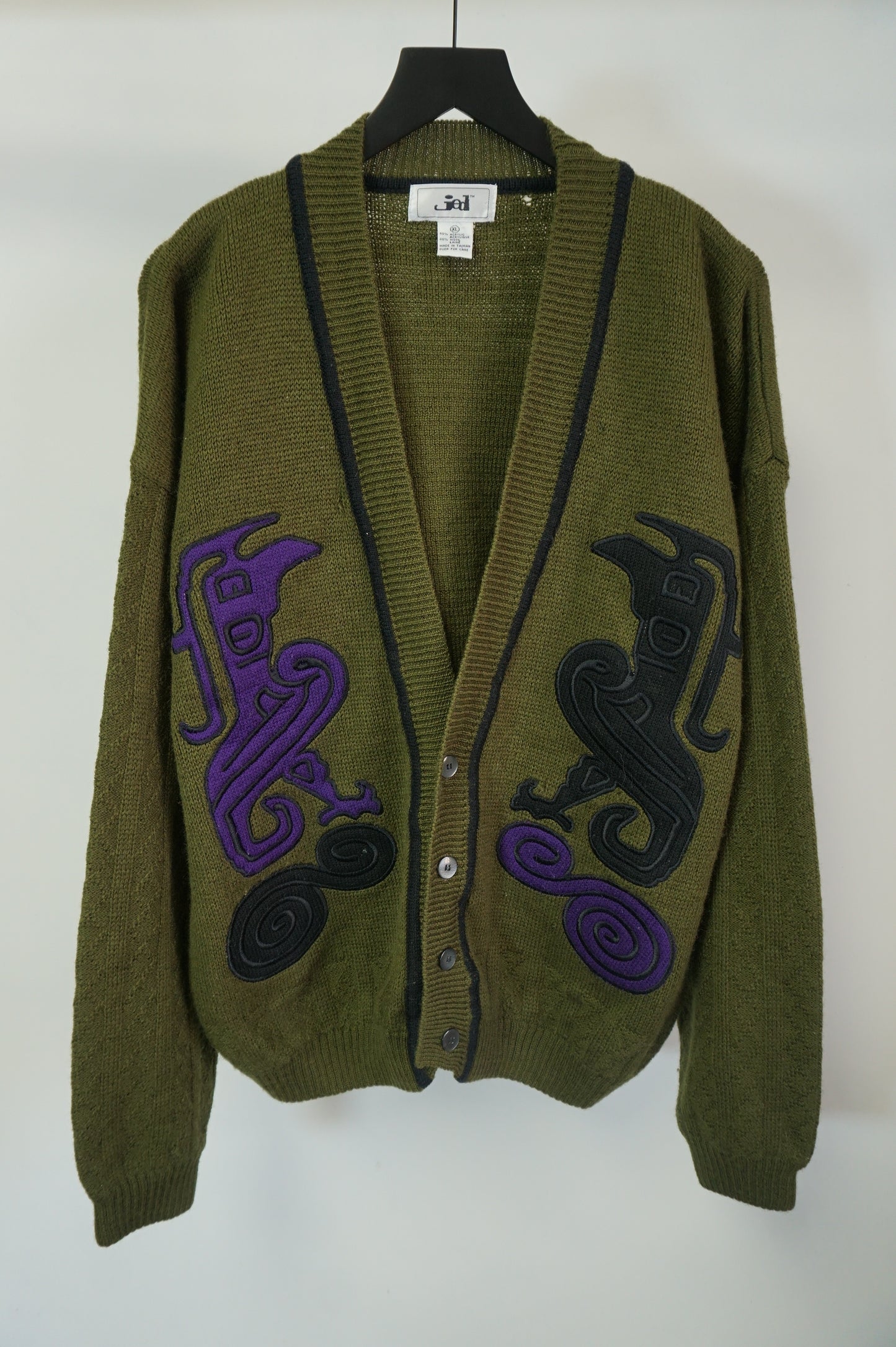 (XL) Vtg Jed Olive Wool Blend Knit Cardigan