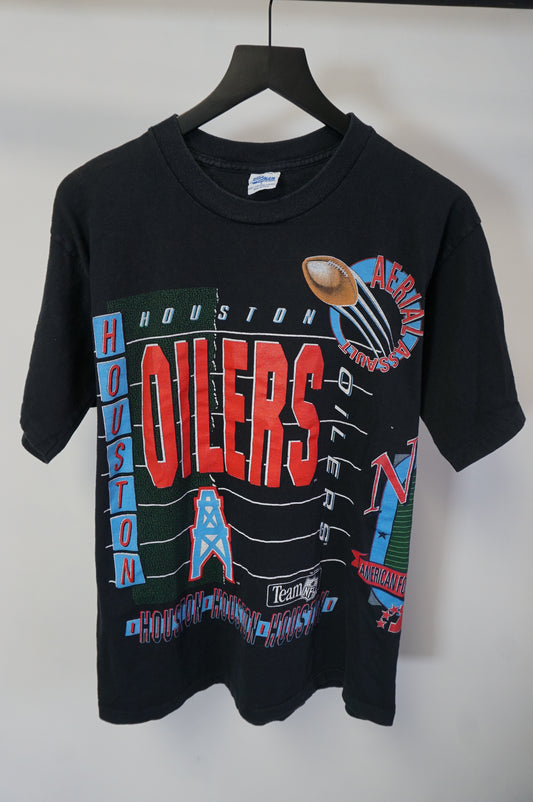 (M/L) 1992 Houston Oilers Aerial Assault Single Stitch T-Shirt