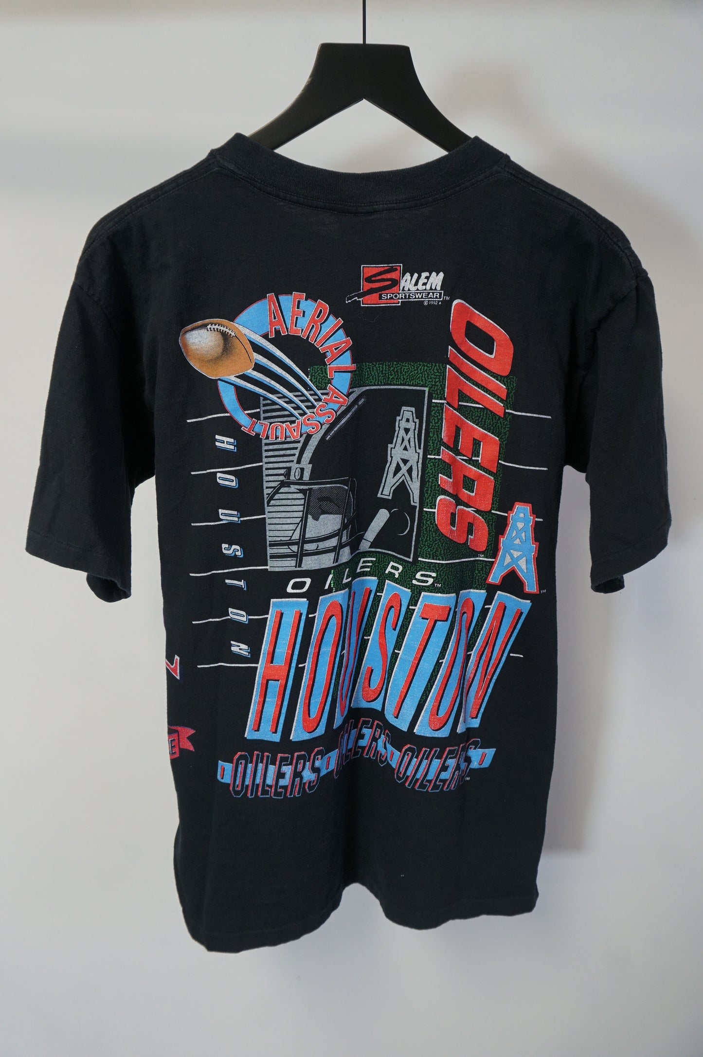 (M/L) 1992 Houston Oilers Aerial Assault Single Stitch T-Shirt