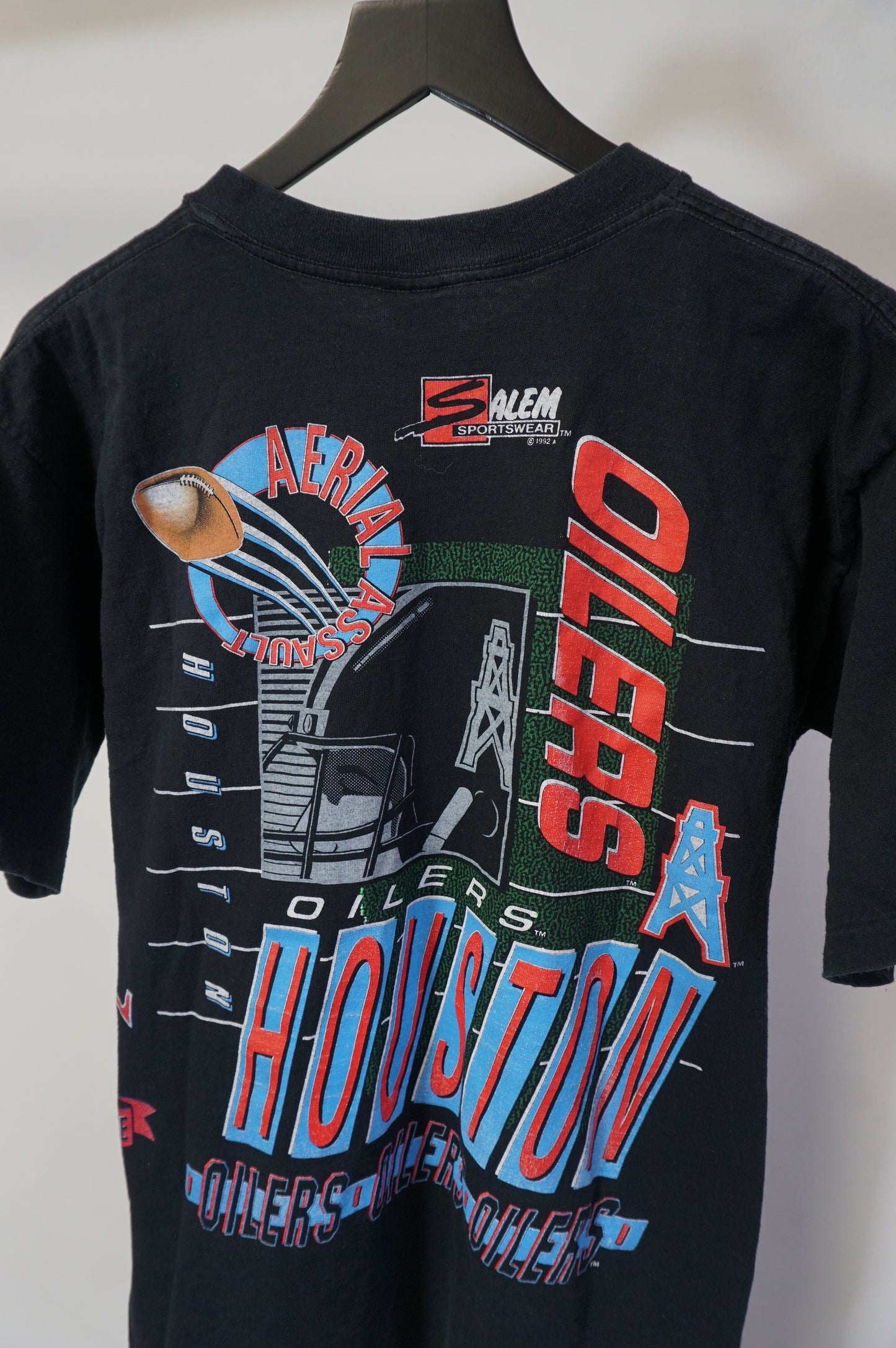 (M/L) 1992 Houston Oilers Aerial Assault Single Stitch T-Shirt