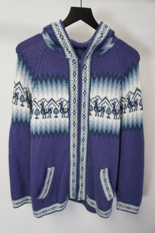 (S) Purple Full Zip Alpaca Knit Sweater
