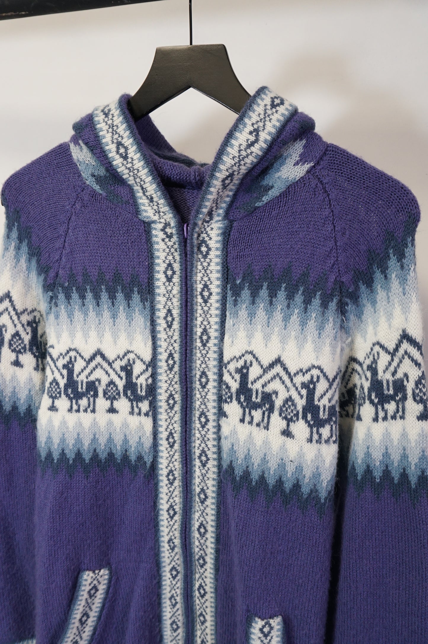 (S) Purple Full Zip Alpaca Knit Sweater