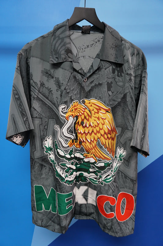 (L) Y2K Light Grey Mexico Button Up Shirt