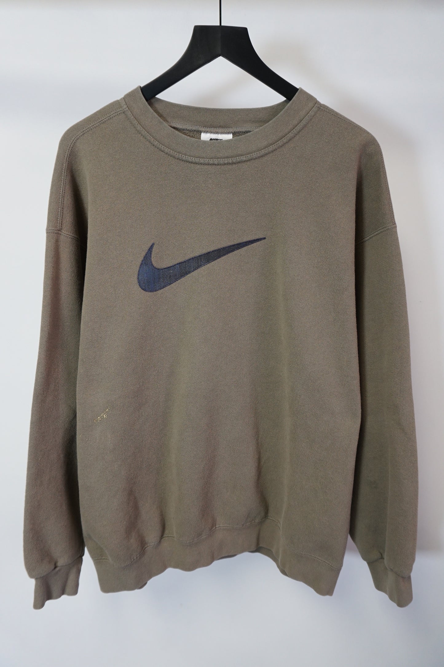 (L/XL) Brown Big Swoosh USA Made Nike Crewneck