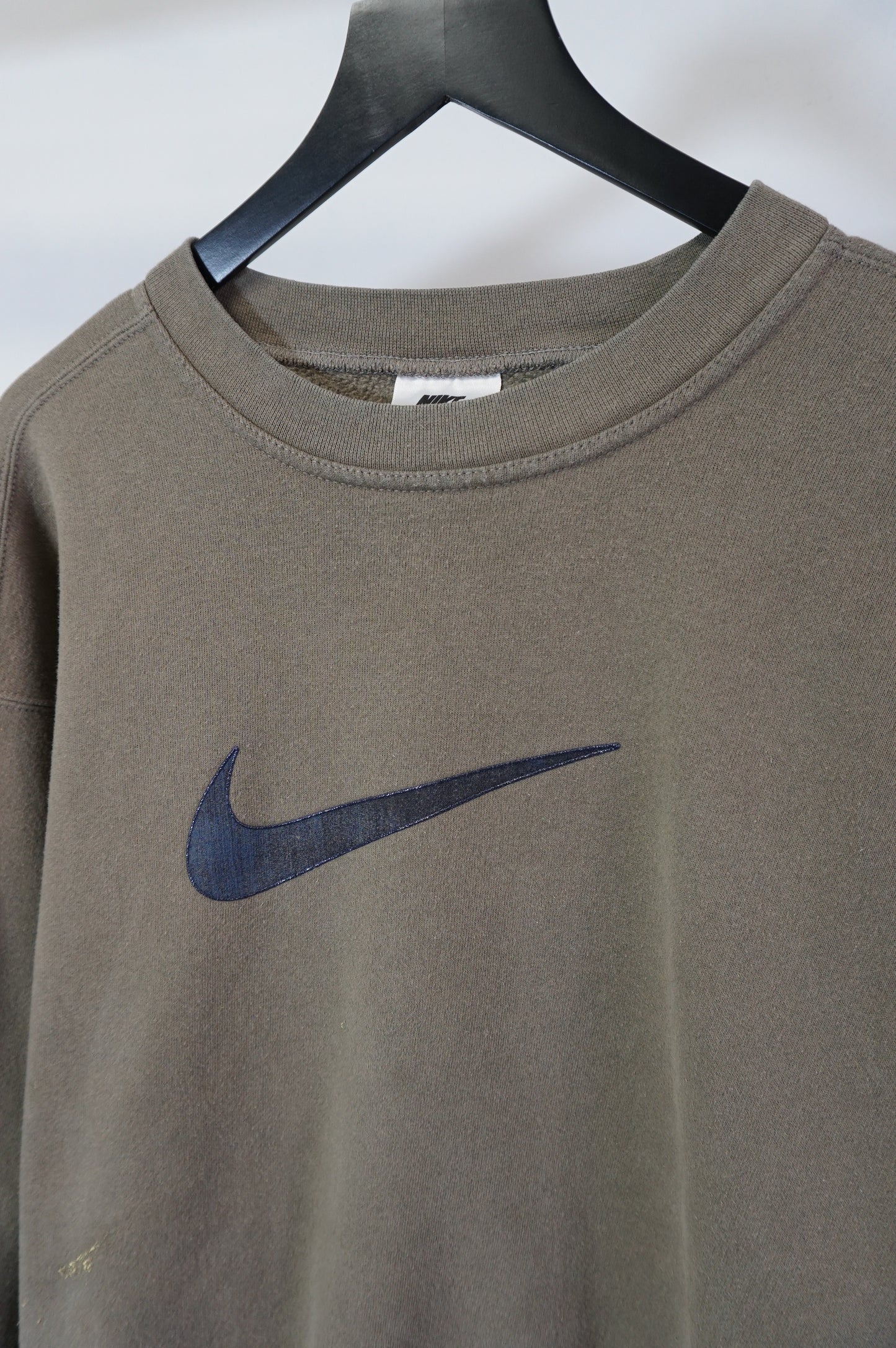 (L/XL) Brown Big Swoosh USA Made Nike Crewneck
