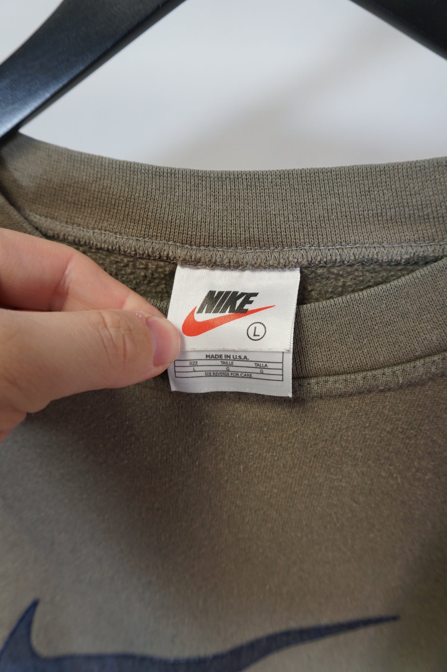 (L/XL) Brown Big Swoosh USA Made Nike Crewneck