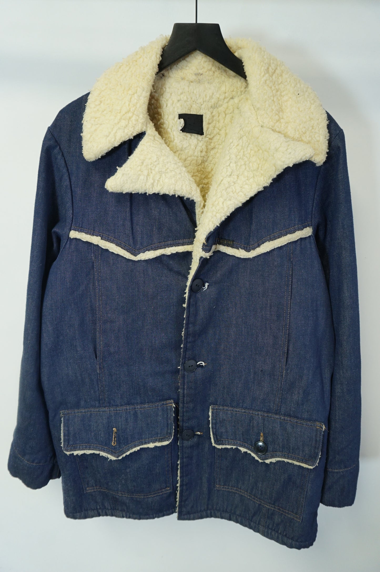(L) 42T Vintage 70s Sears Roebucks Blue Denim Sherpa Lined Trucker Jacket