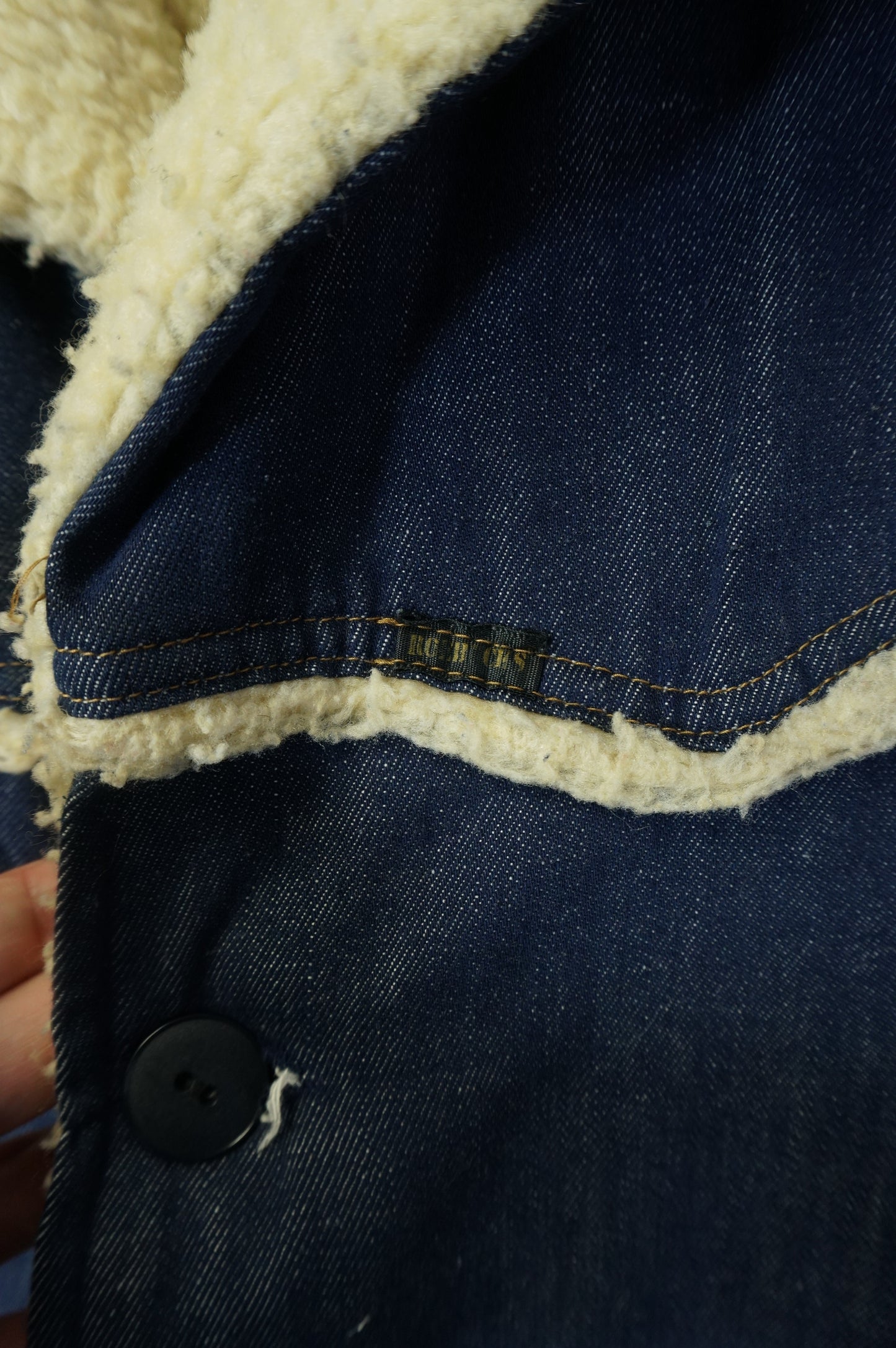 (L) 42T Vintage 70s Sears Roebucks Blue Denim Sherpa Lined Trucker Jacket