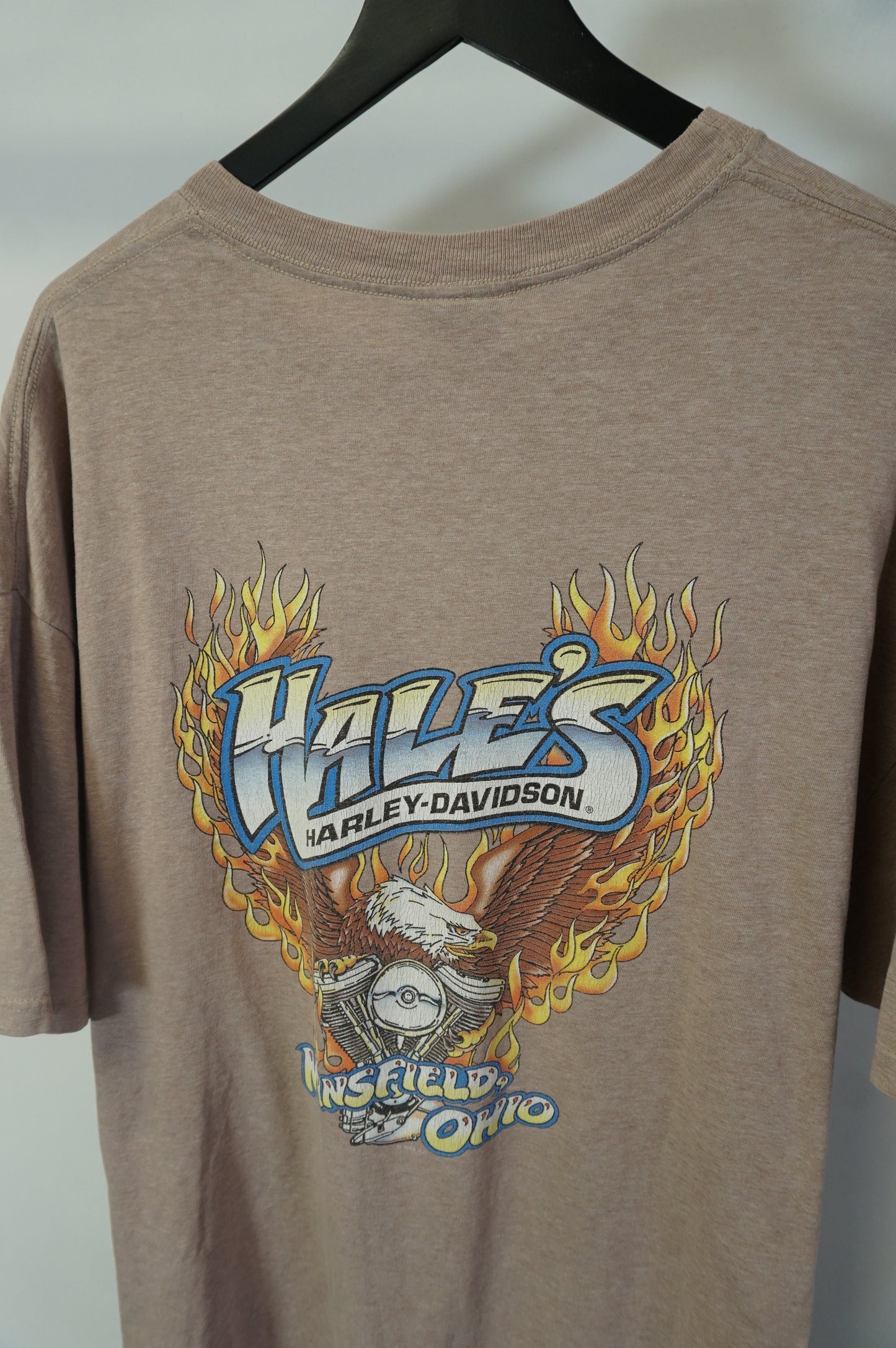 (XL/XXL) Vintage Hales Harley Davidson Ohio Tan Biker T-Shirt