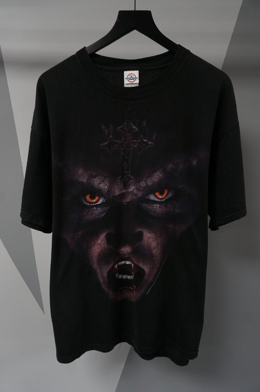 (XL) Vtg Fashion Victim Dark Wear Vampire Mega Print T-Shirt