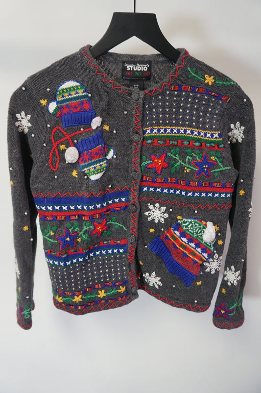 (XS/S) Beanie & Mittens Knit Christmas Cardigan