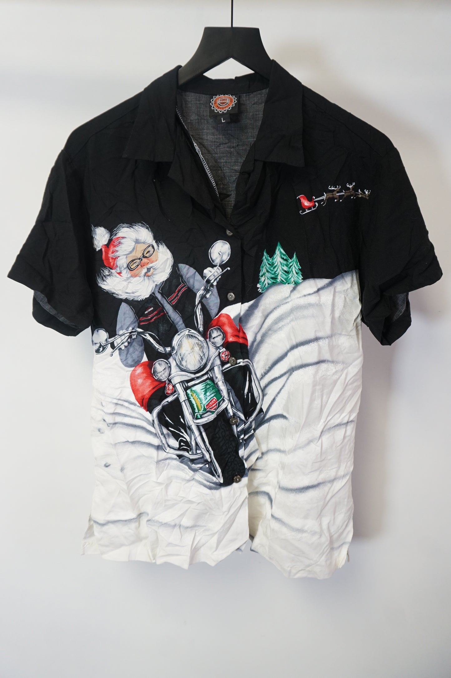 (M/L) Harley Davidson Santa Biker Button Up Shirt