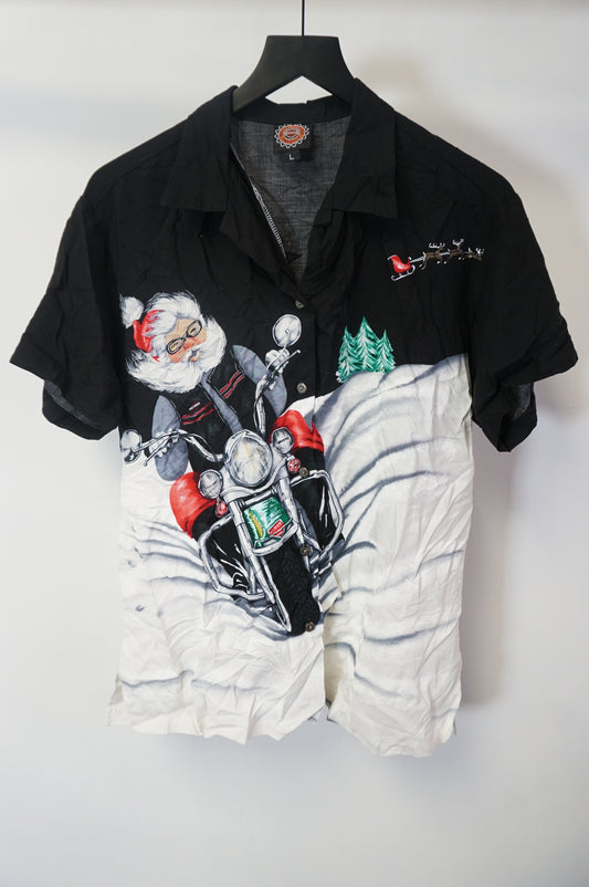(M/L) Harley Davidson Santa Biker Button Up Shirt