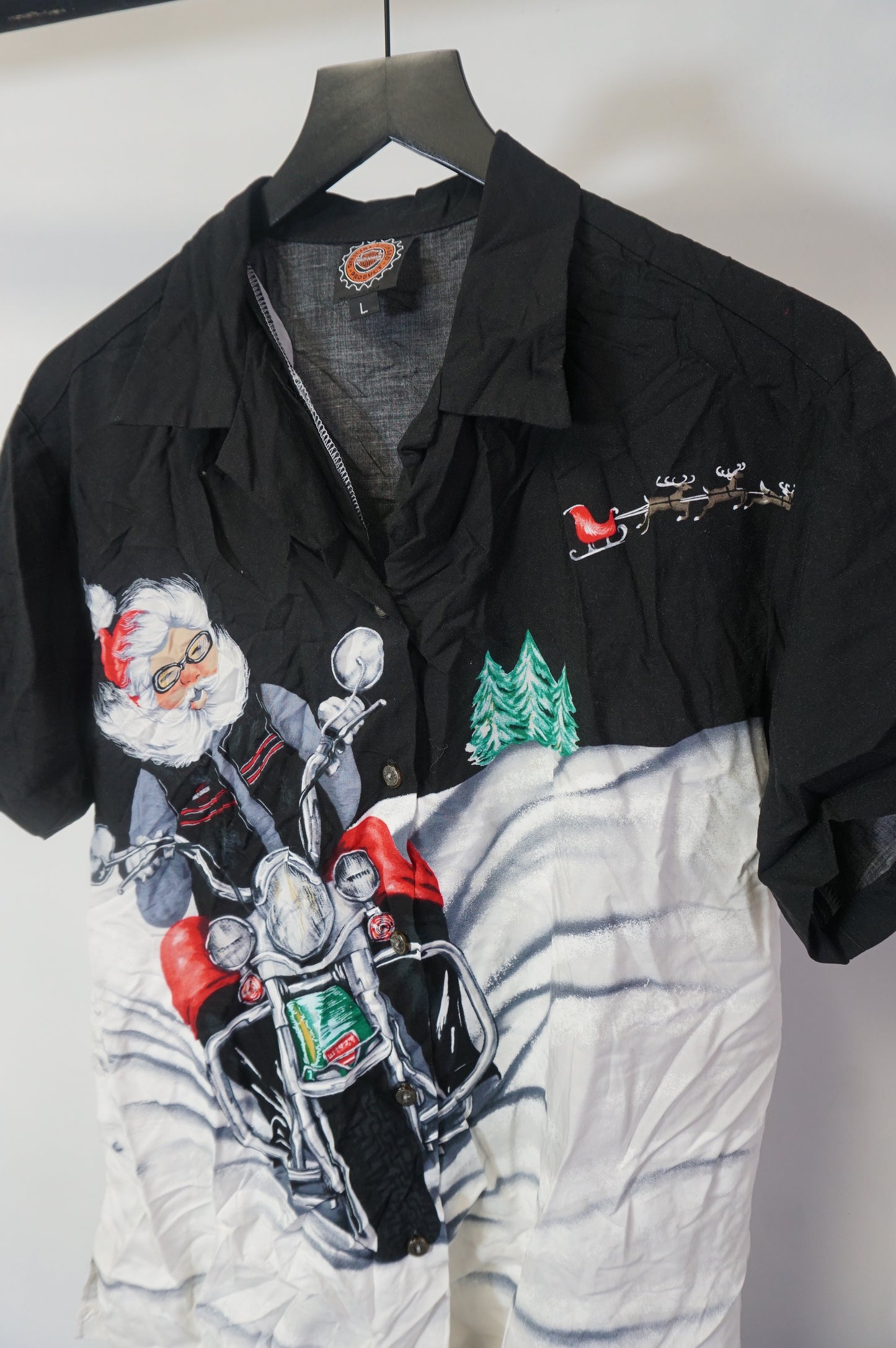 (M/L) Harley Davidson Santa Biker Button Up Shirt