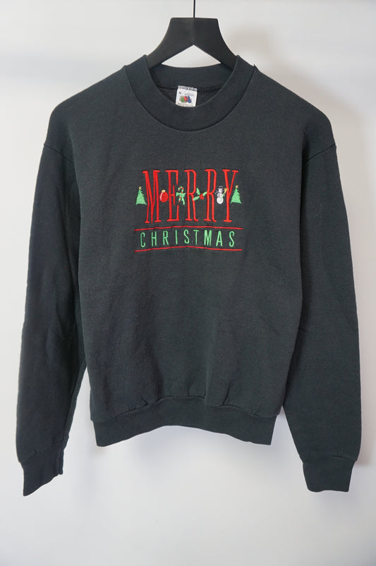 (S/M) USA Made Merry Christmas Embroidered Crewneck