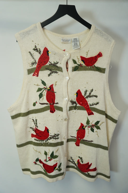 (XL) White Stag Christmas Cardinals Cardigan